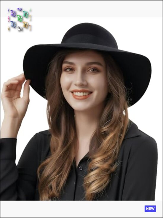 100% Wool Felt Floppy Hat Fedora Wide Brim Cloche Bowler Foldable Y2K main image 4